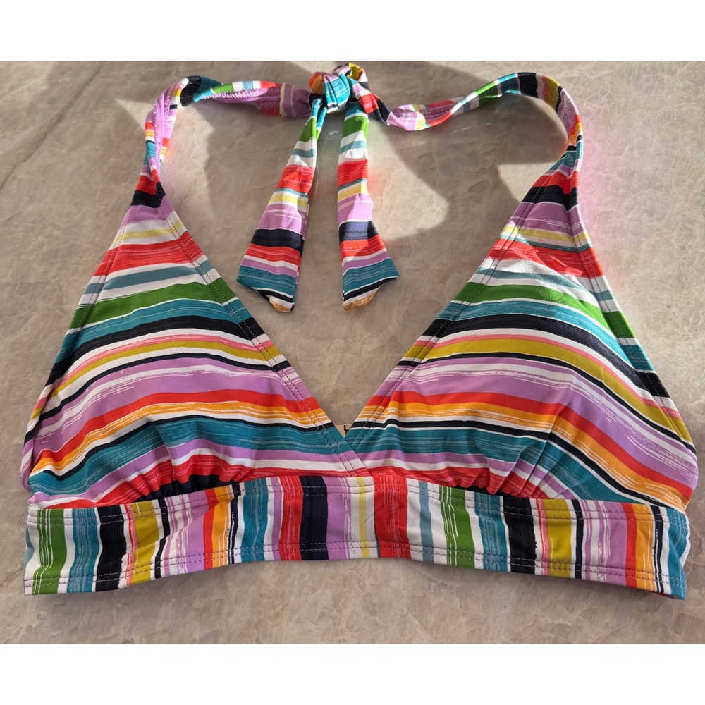 Anne Cole Painted Sky Multi Stripe Halter Bikini Top Removable Cups Large NWT - Picture 5 of 8